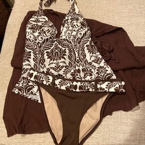 3pc Vintage brown & white tankini from Victoria’s Secret with matching sarong sM
